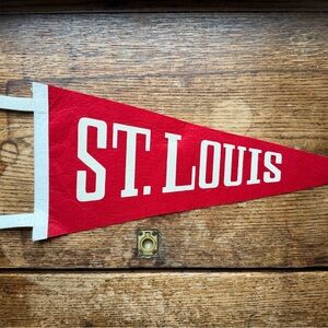 VTG 60s Red Felt Wool St. Louis Pennant Travel Decor 18”